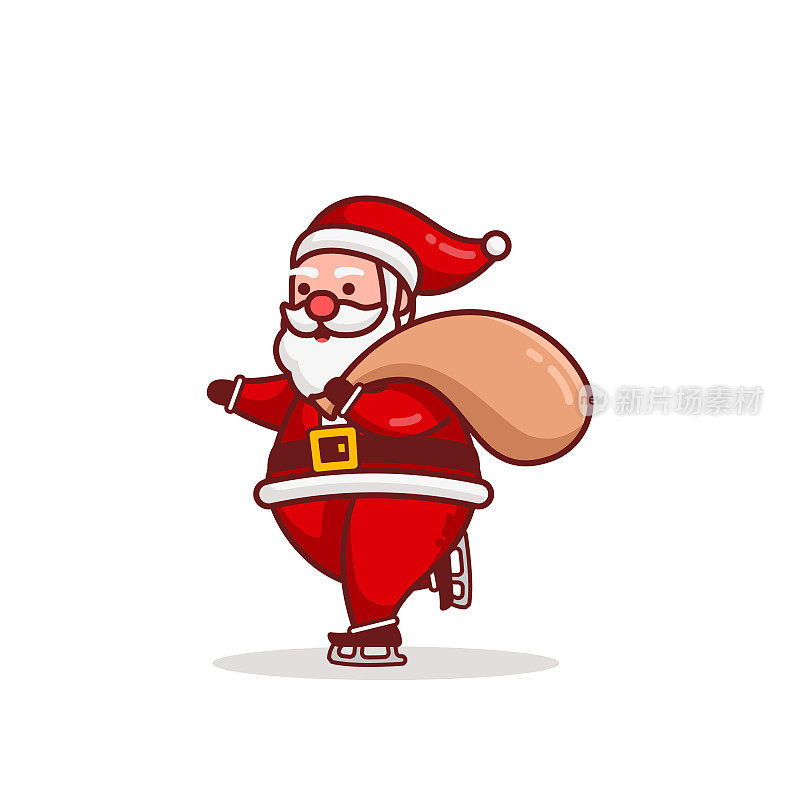 Christmas Santa Claus Cartoon Character Deliver gift by using ice skate Flat Design Vector Illustration